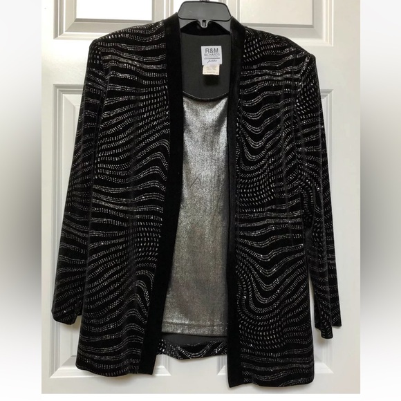 R&M RICHARDS BY KERAN KWONG JACKET WITH TANK FAUX EVENING 16 P VELVET BLACK Ps2 - Picture 2 of 7